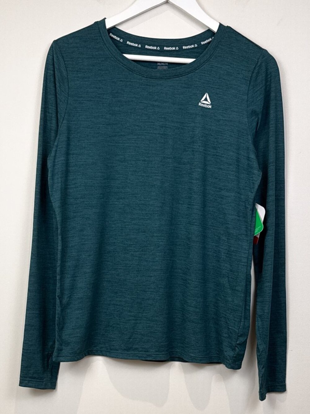 Reebok Women Slim Long Sleeve Athletic Top M Teal Heather Moisture Management